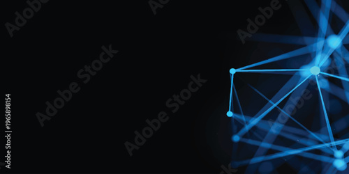 Stylized 3d blue cube icon and technology web design concept featuring an abstract background with lines and origami map vector art illustration outline
