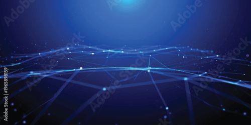 Abstract blue background with glowing stars and digital wave lines creates a bright science technology design featuring energy flash effects and a night space network wallpaper illustration