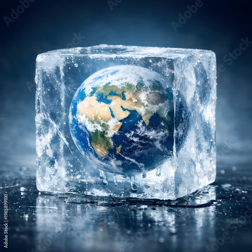 Earth Encased in Ice Climate Change Concept Frozen Planet Environmental Crisis