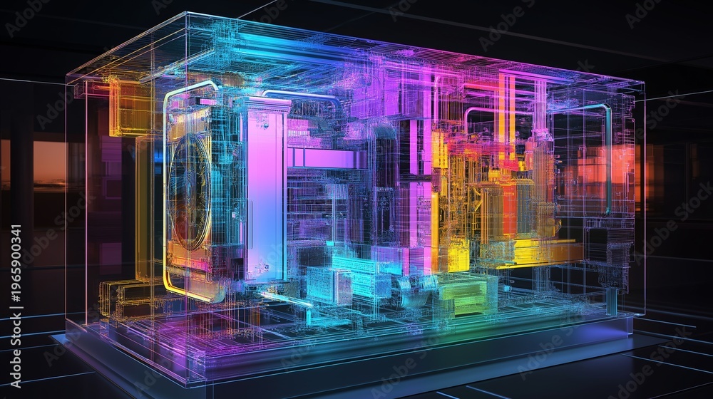 Fototapeta premium Abstract transparent technology industrial computer concept with wireframe structure