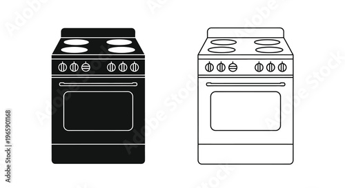 Two electric ranges are shown in contrasting black and white designs
