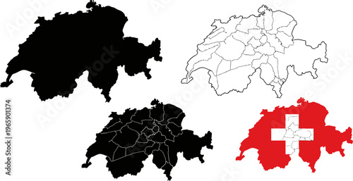 Switzerland map in different colors and styles for geographic and educational purposes