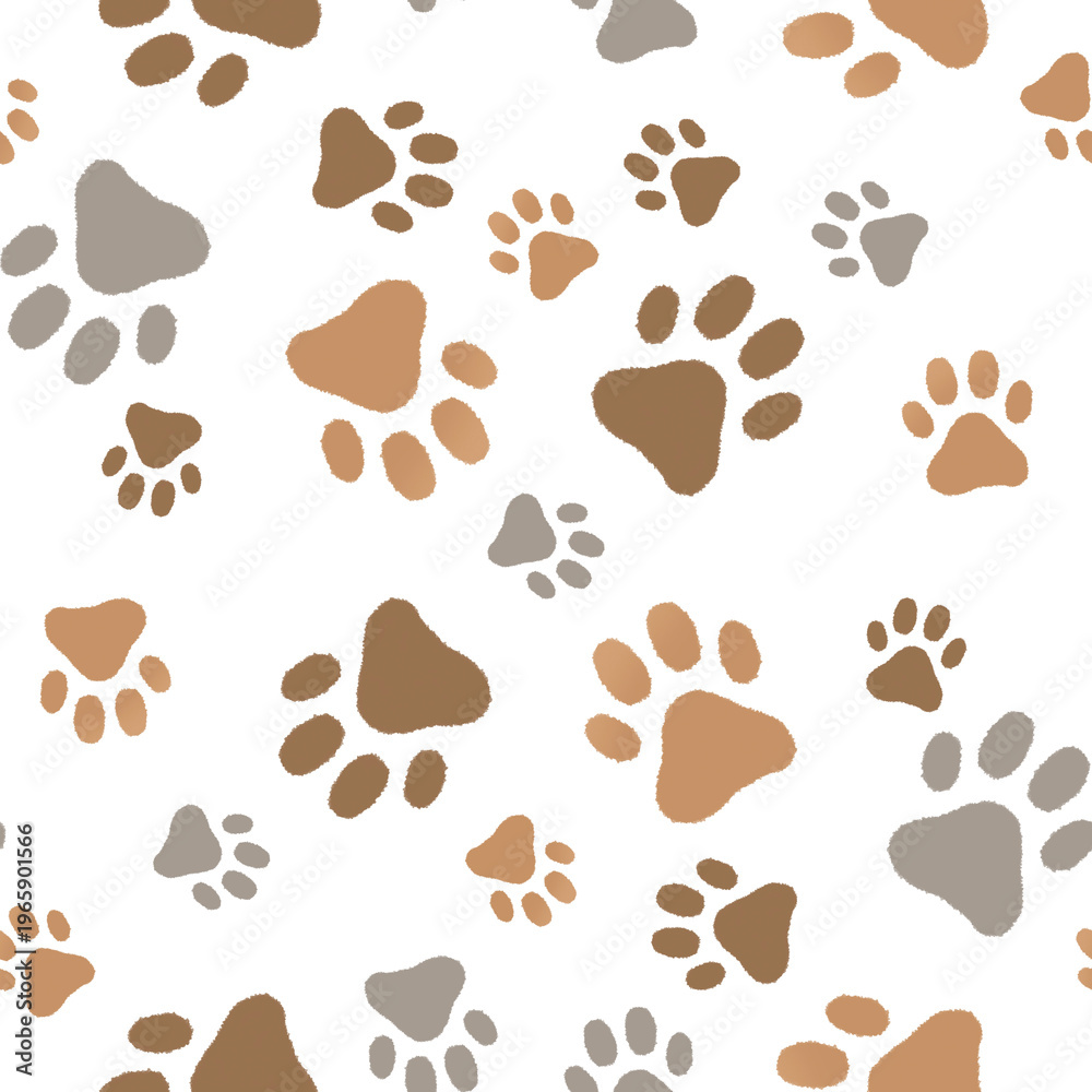 Fototapeta premium Seamless Cat Paw Pattern On White Background