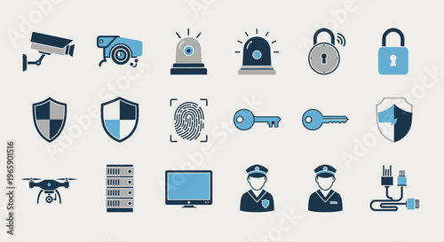 Security and protection icons surveillance access control and data privacy