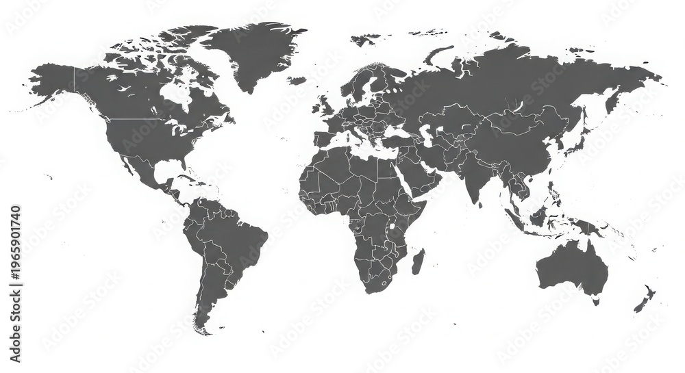 Fototapeta premium Highly detailed grayscale world map with country borders