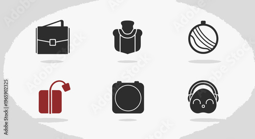 Set of minimalist vector icons representing various objects on light background