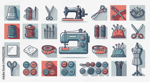 Set of sewing tools and accessories illustration on white background