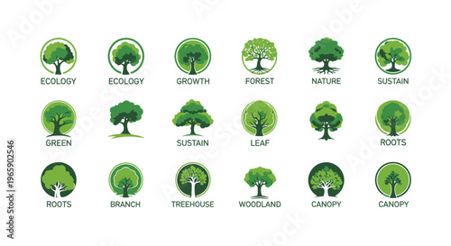 Set of tree logos ecology growth nature and sustainability concepts