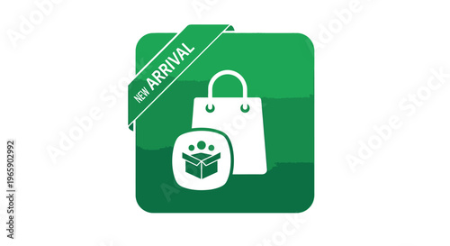 Shopping bag icon with new arrival ribbon and gift box symbol
