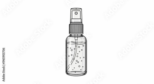 Clear spray bottle with pump dispenser containing liquid and small bubbles