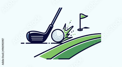 Golf club hitting ball on green near flag