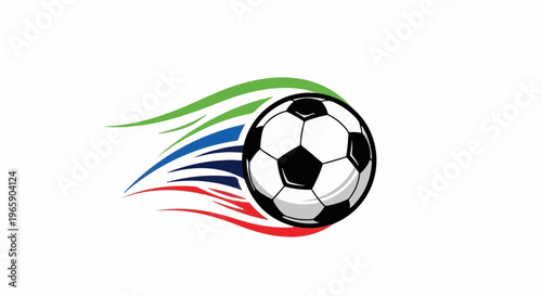 Dynamic soccer ball with colorful streaks, isolated on white