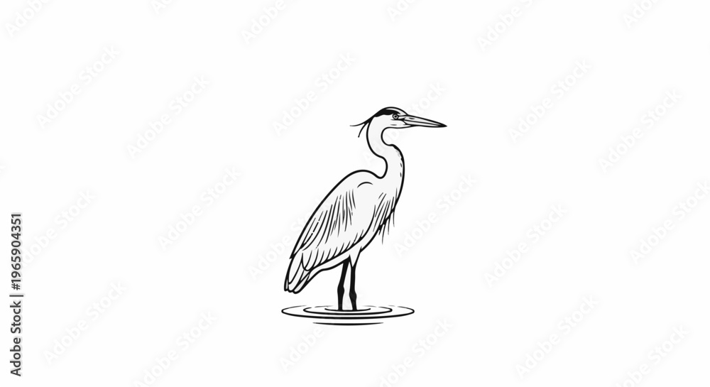 Obraz premium Elegant heron stands serenely in shallow water, illustrated