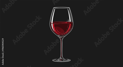 A tall, clear wine glass filled with rich red liquid on a black background