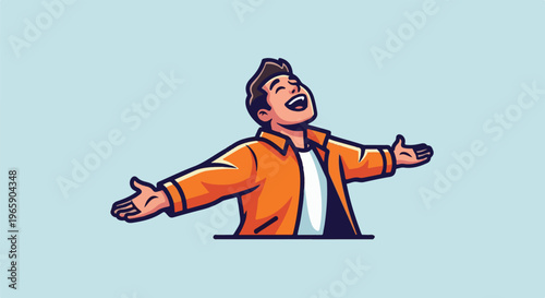 Man with arms outstretched looking up in joy and excitement