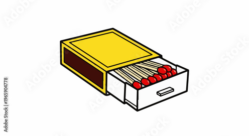 A yellow and brown matchbox with red-tipped matches partially pulled out