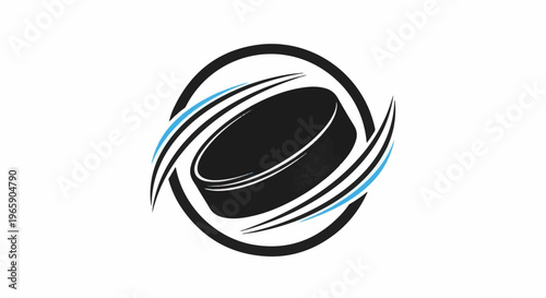 Stylized hockey puck in motion within a circular frame