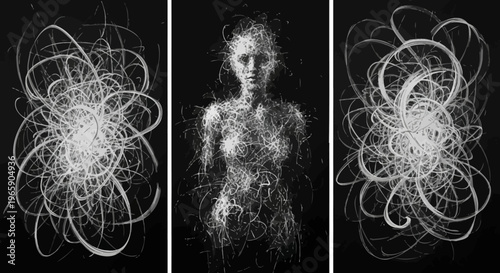 Human skull with alpha channel full HD surrounded by smoke fire fog and flowing abstract patterns