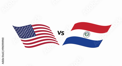 Two national flags, one from the USA and one from Paraguay, face each other