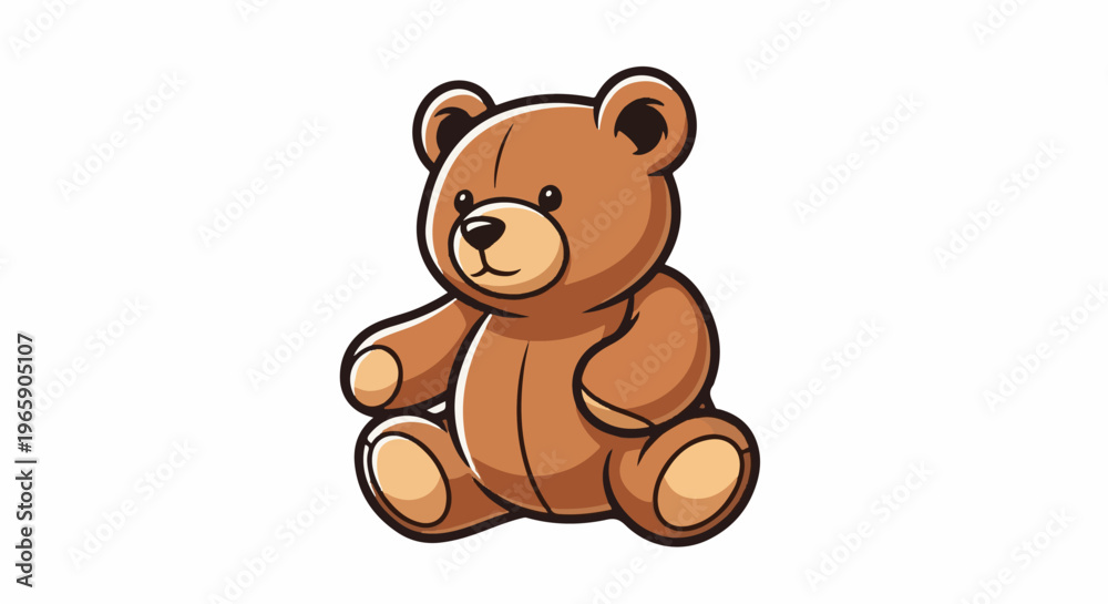 Naklejka premium A simple, stylized brown teddy bear sits looking forward with a friendly expression