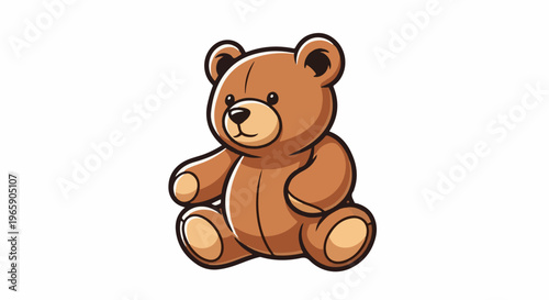 A simple, stylized brown teddy bear sits looking forward with a friendly expression