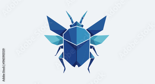 Stylized blue beetle with geometric wings and segmented body