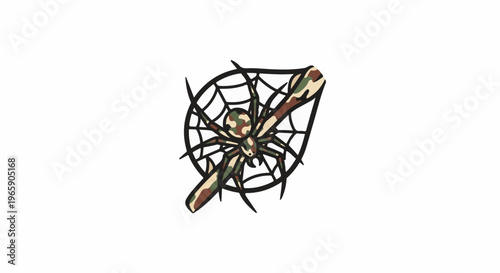 A spider with camouflage coloring sits on its web