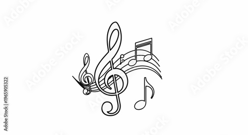Decorative musical notes with treble clefs and staves