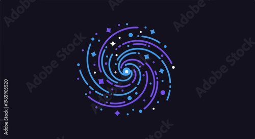 Stylized spiral galaxy with colorful stars against dark background