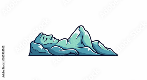 Blue figure reclining in a relaxed, almost melting pose, on a white background