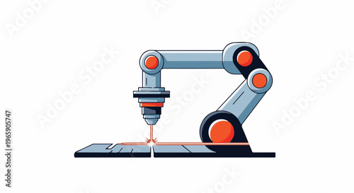 Robotic arm precisely cutting a metal surface with a laser beam