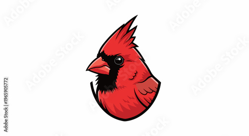 Stylized red cardinal head with a black mask and pointed crest