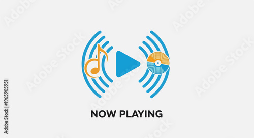 Play icon with musical notes and record on a white background