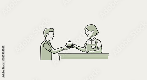Person serving coffee to customer at counter