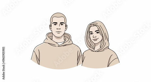 Stylized portrait of a young man and woman wearing hoodies