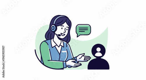 Customer service representative with headset talking to another person
