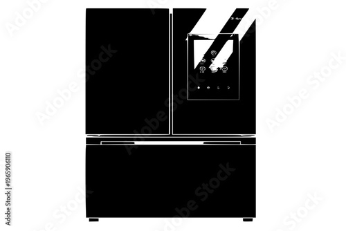 Smart Refrigerator Digital Screen French Door Kitchen Appliance Modern Tech Black Vector Silhouette