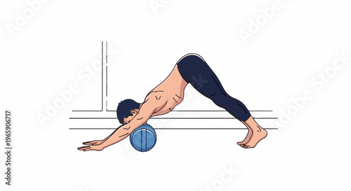 Man in downward dog pose with ball under chest for support