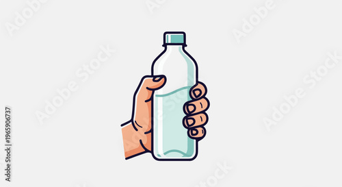 Hand holding a clear bottle filled with light blue liquid