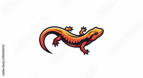 Stylized illustration of a bright orange salamander with black accents on white