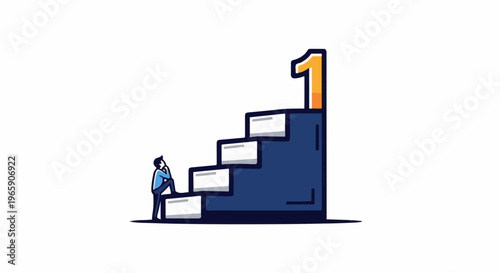 Person contemplating climbing steps towards a first place award