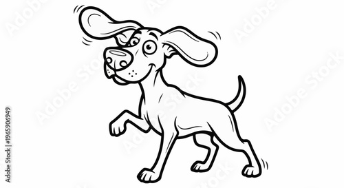 Playful cartoon dog with floppy ears running and wagging its tail