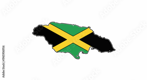 Map of Jamaica filled with its national flag, featuring green, gold, and black colors