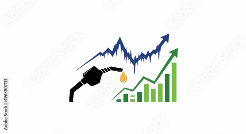 Fuel nozzle with rising oil price graph and fluctuating trend line