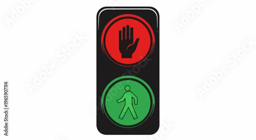 Pedestrian signal with red hand and green walking figure