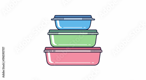 Stack of three colorful rectangular storage containers with lids