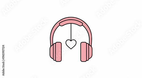 Pink headphones with a heart pendant hanging from the headband