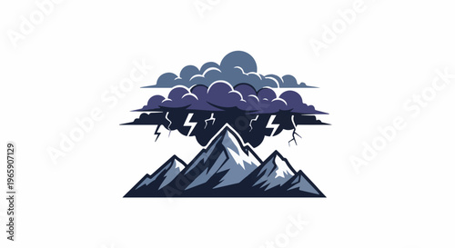 Jagged mountain peaks under a dark, stormy sky with lightning