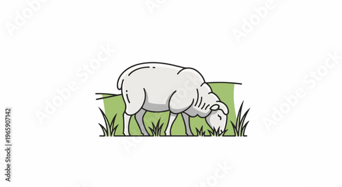 Minimalist illustration of a sheep grazing on green grass