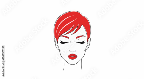 Minimalist illustration of a woman's face with closed eyes and vibrant red hair